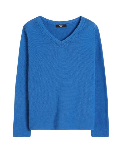 Weekend by Maxmara Blue Cotton V-Neck Sweater