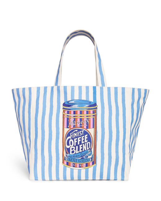 Harrods Blue Cotton Canvas Coffee Tote Bag