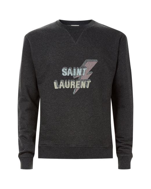 Saint Laurent Gray Lightning Bolt Motif Sweatshirt for men