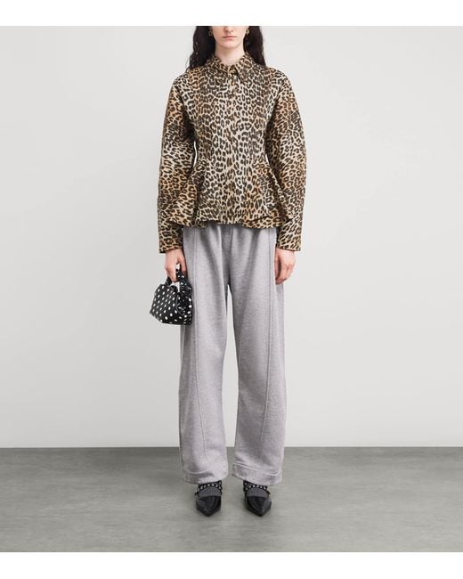 Ganni Brown Organic Cotton Leopard Peplum Shirt