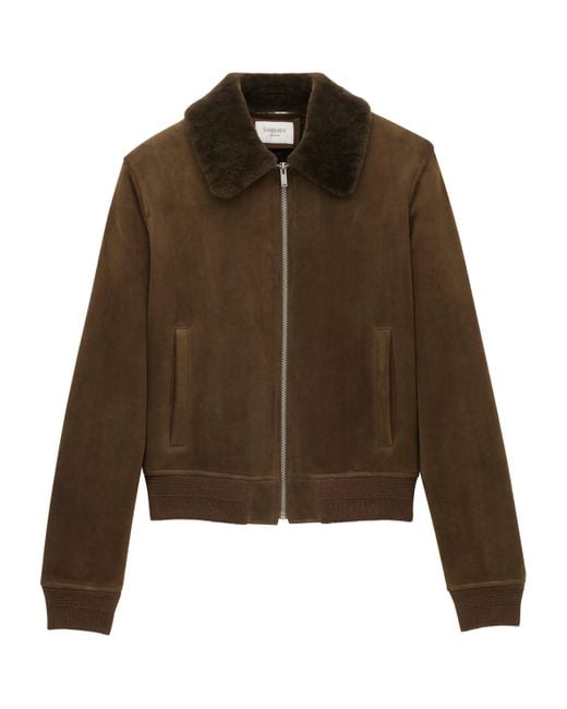 Saint Laurent Brown Suede Bomber Jacket for men