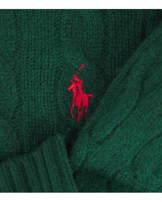 Polo Ralph Lauren Green Wool-Cashmere Cable-Knit Polo Pony Sweater for men