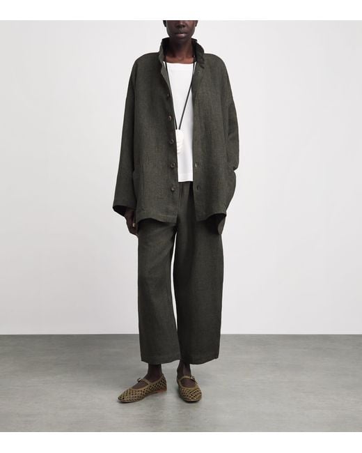 Eskandar Gray Linen Double Stand-Collar Longline Jacket