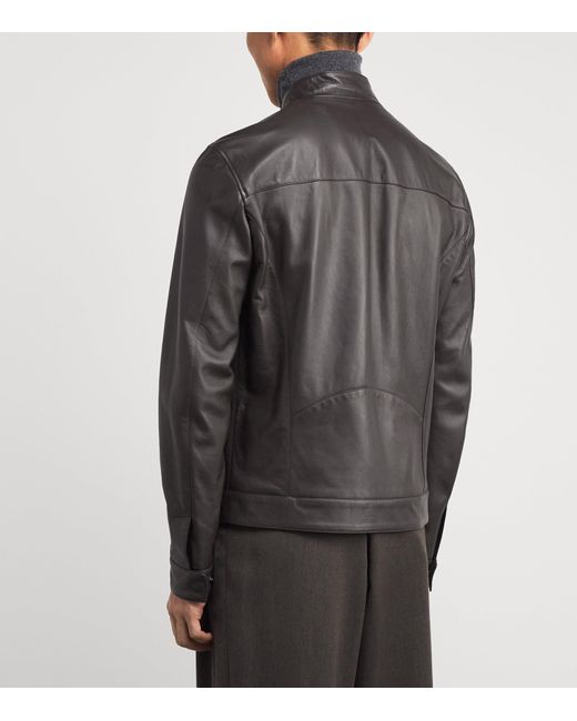 Canali Gray Leather Jacket for men