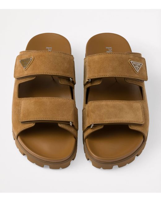 Prada Brown Suede Triangle Sandals for men