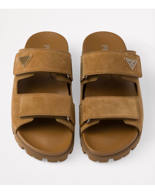 Prada Brown Suede Triangle Sandals for men