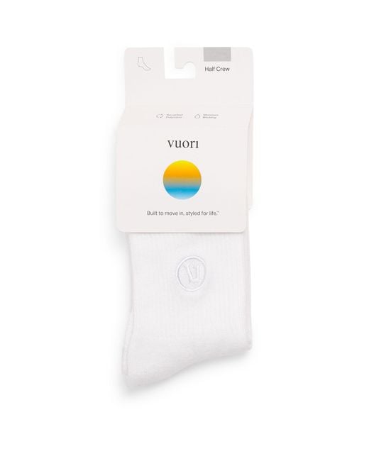 vuori White Half Crew Performance Socks for men