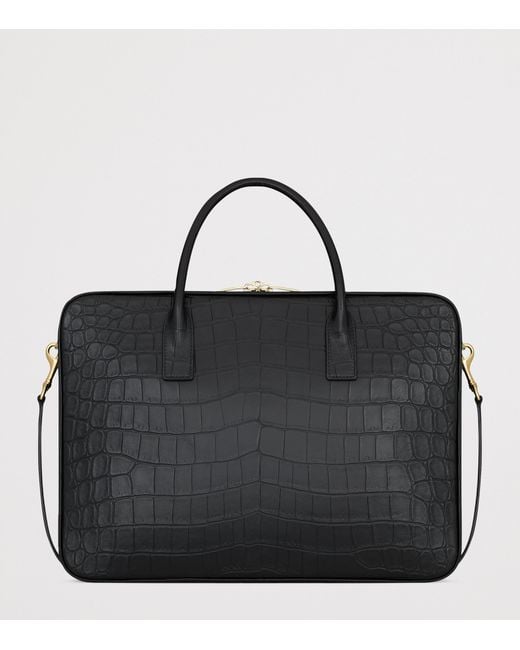 Saint Laurent Black Large Alligator Leather Sac De Jour Bauletto Messenger Bag