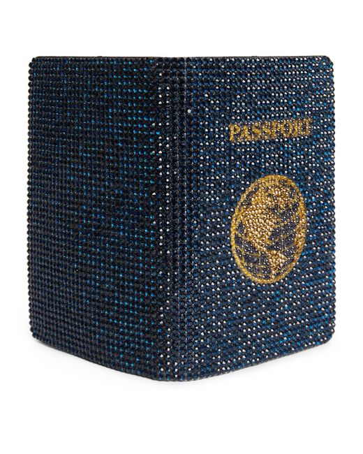 Judith Leiber Blue Embellished Leather Passport Holder