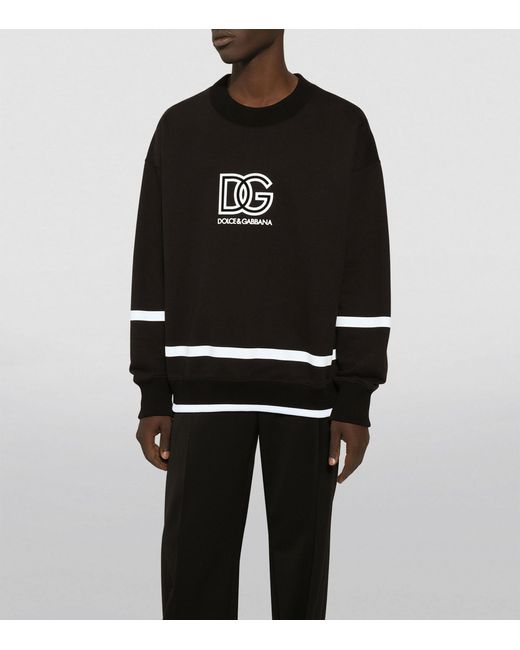 Dolce & Gabbana Black Cotton Dg Monogram Print Sweatshirt for men