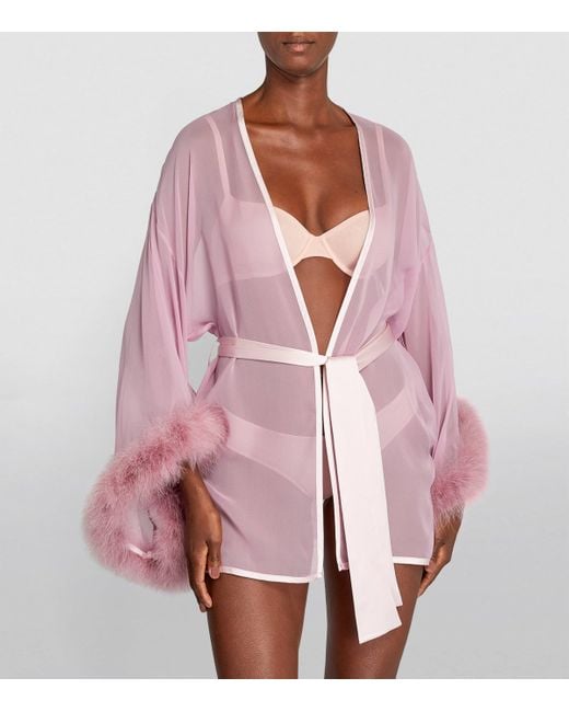 Gilda & Pearl Pink Silk Marabou Feather-Trimmed Diana Robe