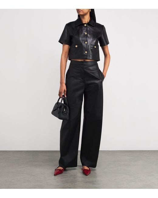 Maje Blue Cropped Leather Jacket