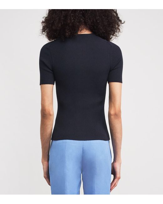 Lafayette 148 New York Blue Rib-Knit Henley Top