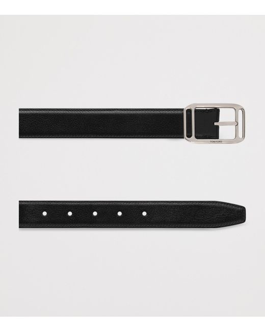 Tom Ford Black Leather Logo Buckle Belt for men