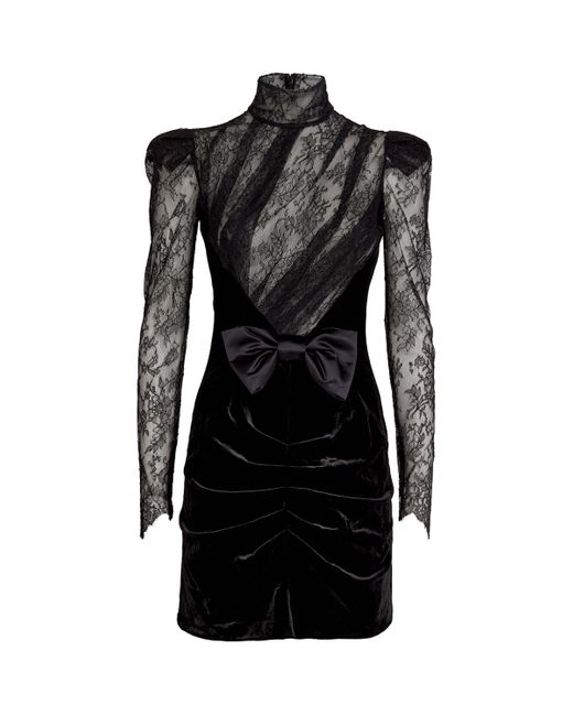 Alessandra Rich Black Velvet-Lace Mini Dress