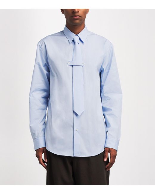 Dries Van Noten Blue Cotton Integrated-Tie Shirt for men