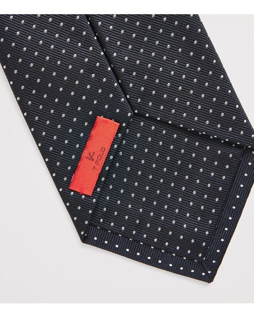 Isaia Blue Silk Polka-Dot Jacquard Tie for men