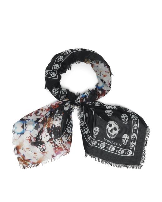 McQueen Black Modal-Silk Confetti Skull Scarf for men