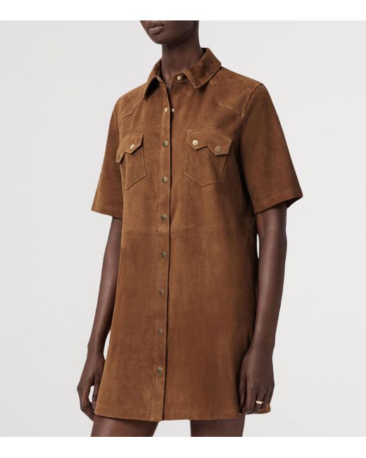 AllSaints Brown Suede Rock Mini Shirt Dress