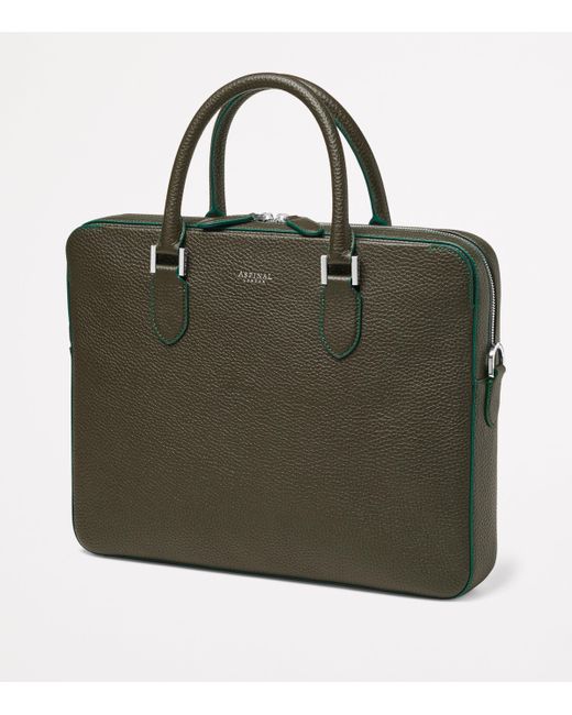 Aspinal Green Leather Mount Street Briefcase Bag for men