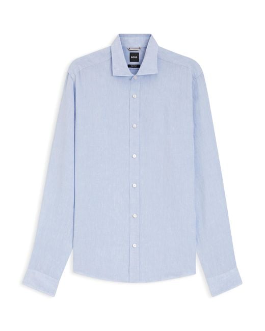 Boss Blue Linen Regular-Fit Shirt for men