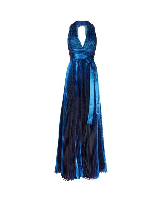 Elie Saab Blue Metallic Pleated Gown