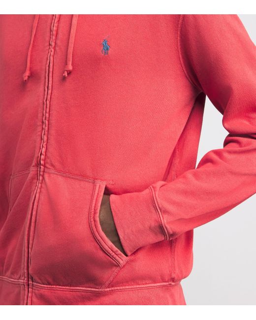 Polo Ralph Lauren Red Cotton Polo Pony Zip-Up Hoodie for men