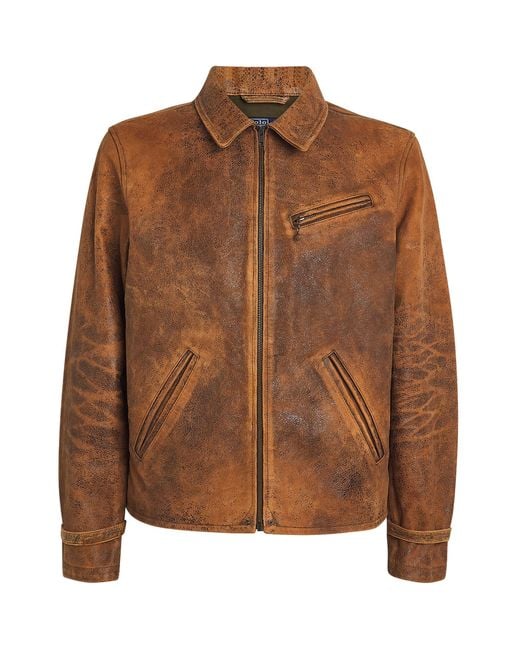 Polo Ralph Lauren Brown Leather Newsboy Jacket for men
