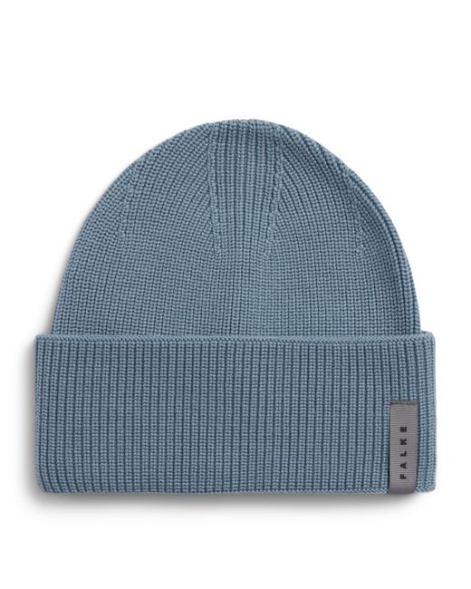 Falke Blue Virgin Wool Fine Rib Beanie for men