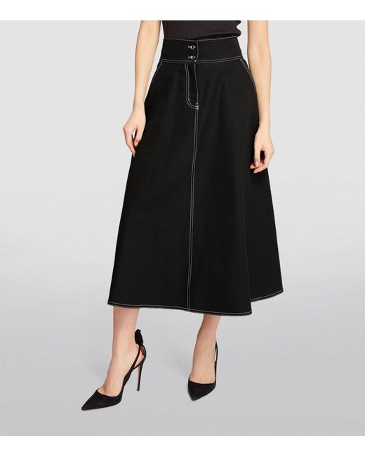 Max Mara Black Cotton-linen Flared Midi Skirt