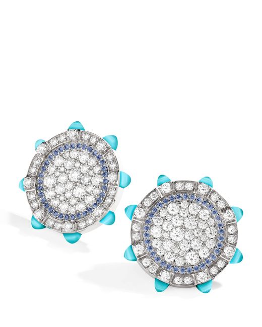 Marli New York Blue Diamond And Sea Chalcedony Tip-Top Statement Earrings