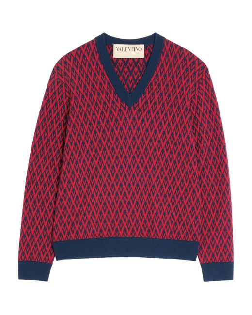 Valentino Garavani Red Wool Toute La V Sweater for men