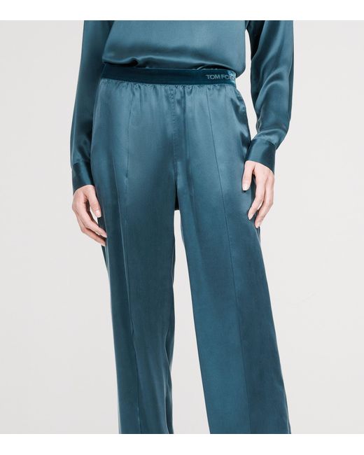 Tom Ford Blue Silk Satin Pyjama Trousers