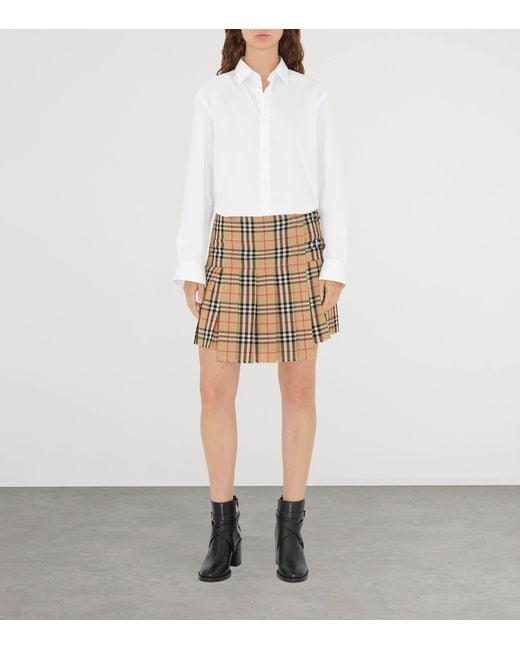 Burberry Natural Wool Check Pleated Mini Kilt