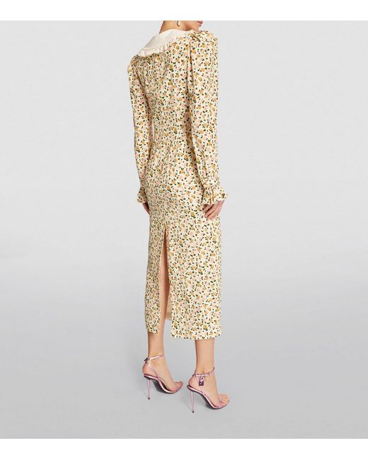 Alessandra Rich Metallic Collared Floral Midi Dress