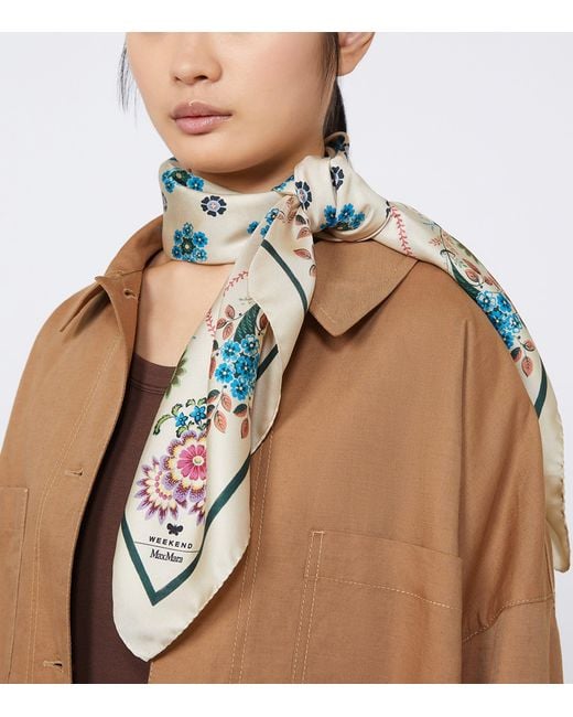 Weekend by Maxmara Metallic Silk Twill Floral Scarf
