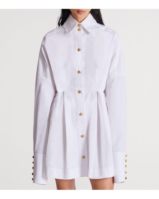 Balmain White Cotton Poplin Shirt Dress