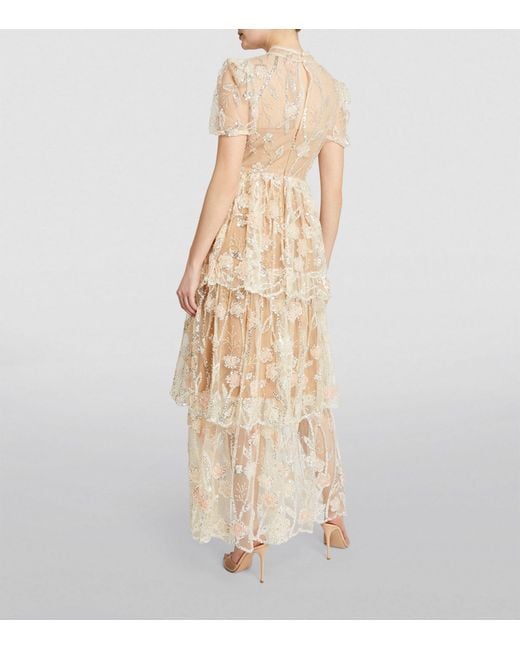 Self-Portrait Sequin-embellished Flower Maxi Dress in White | Lyst