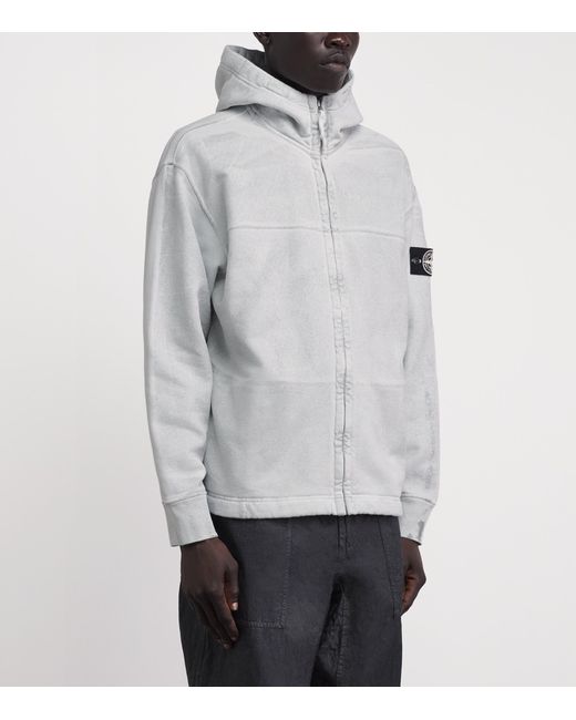 Stone Island Gray Cotton Fleece Laminated Hoodie for men