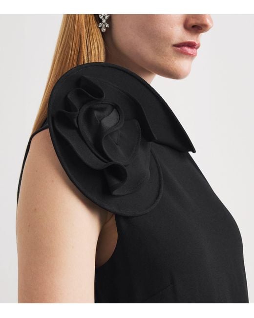 Roland Mouret Black Rose Appliqué Sleeveless Midi Dress