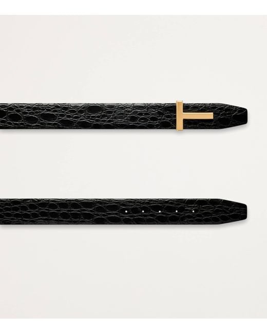 Tom Ford Black Leather Reversible T Icon Belt for men