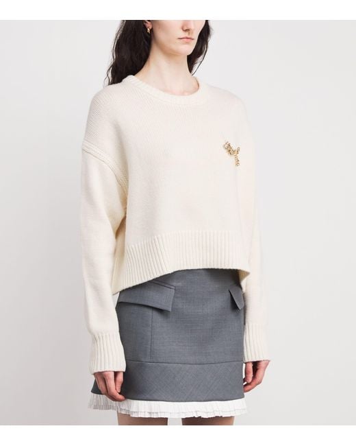 Maje White Wool-Cashmere Brooch Sweater