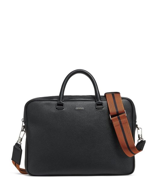Zegna Black Leather Edgy Briefcase for men