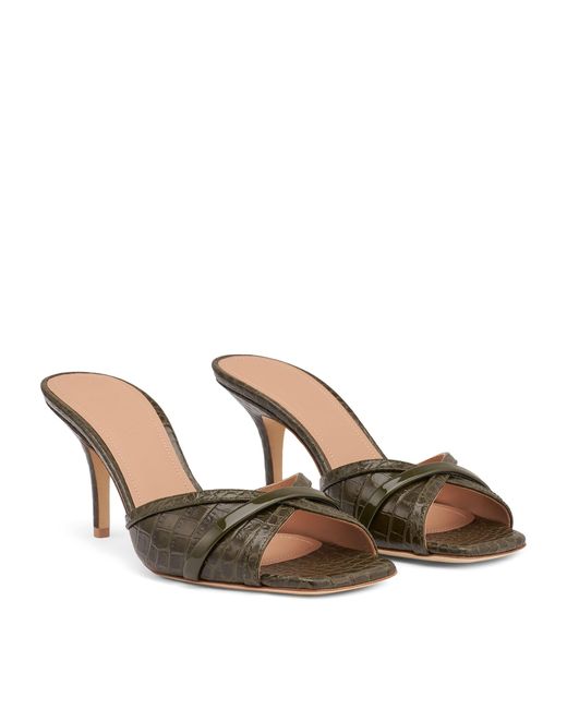 Malone Souliers Brown Croc-Embossed Leather Perla Mules 70