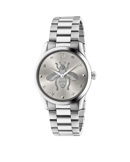 Gucci Gray Steel G-timeless Bee Watch 38mm
