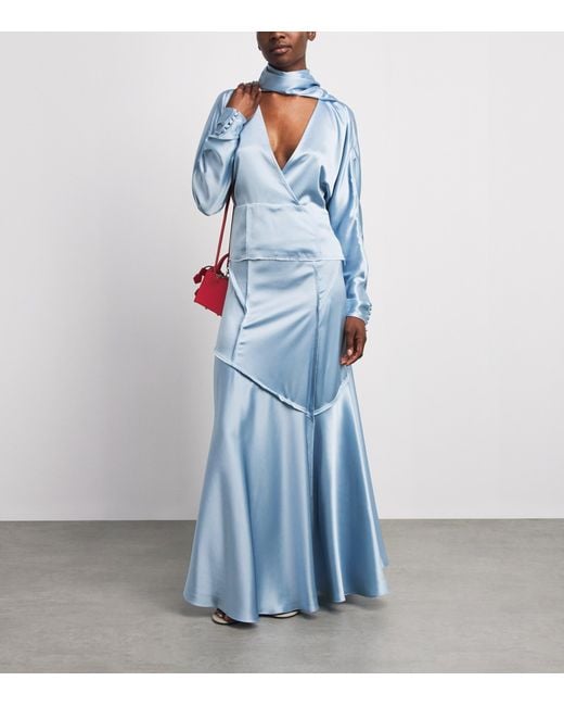 Ganni Blue Satin Maxi Skirt