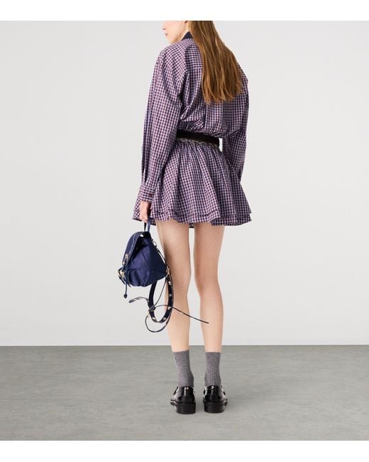 Maje Purple Cotton Check Mini Shirt Dress