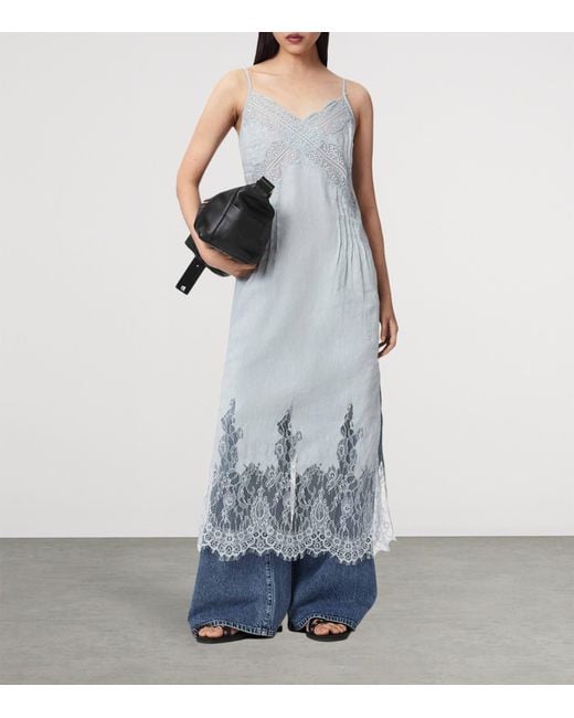 AllSaints White Linen Samia Midi Dress
