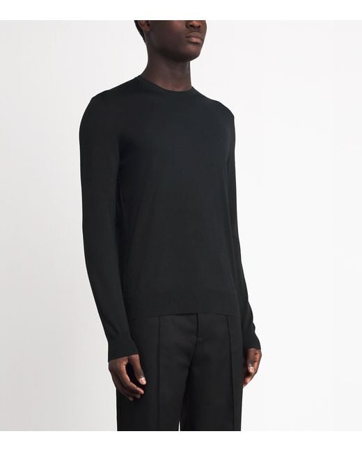 Giorgio Armani Black Virgin Wool Crew-Neck Sweater for men