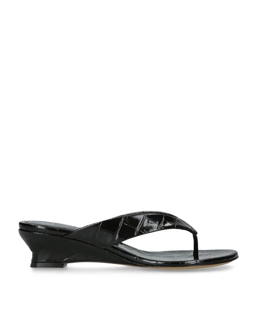 Le Monde Beryl Black Leather Micro Wedge Sandals 40
